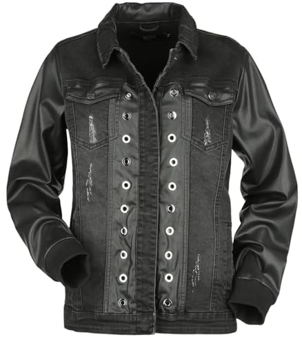 Black Premium by EMP Damen schwarze Jeansjacke mit Kunstleder Details XS