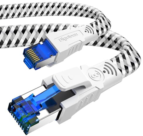 Cable de Red Ethernet Cat 8 RJ45 1m (Lote de 1), Cable de Internet 2m 3m 5m 10m Trenzado de Nylon Plano 40Gbps 2000MHz de Alta Velocidad Blindado Gigabit LAN Patch Cord (Paquete de 1 de 1Metro)