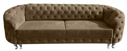 Ares Meble Molly Schlafsofa Mit Bettkasten - Chesterfield Relaxsofa 3 Sizer - Wohnlandschaft Mit Schlaffunktion - Samt Wohnzimmer - Schlafcouch Ausziehbar - 290 x 100 cm - Latte