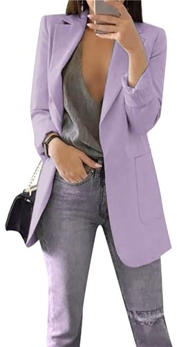 ZICUE Blazer da donna a maniche lunghe, aperto sul davanti, vestibilità rilassante, leggero, colletto con risvolto, giacche casual, Viola chiaro, 3XL
