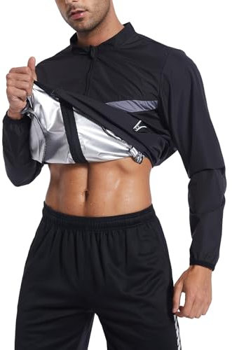 LAZAWG Sauna Jacket for Men Sweat Body Shaper Slimming Fitness Plus Size Sauna Shirt Mens Sweat Suits Exercise Gym Running