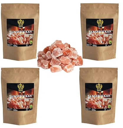 HAF Rosa Salzbrocken 4 kg | Grobe Steinsalz Brocken ohne Zusätze und naturbelassen aus der Salt Range in Pakistan | Salzsteine | Solebrocken | Größe: 2-5 cm | Menge: 4 x 1 kg im Beutel