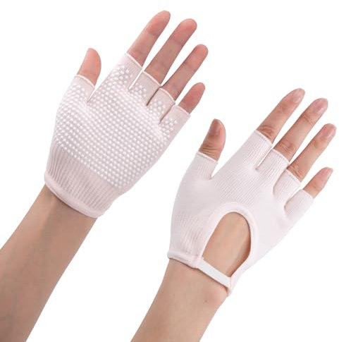 ZLLkeji Guanti di Pilates Comodamente Guanti Antiscivolo Yoga Traspirante Con Punti Silicone Guanti Senza Dita Palestra Donna Adatto per Pilates, Danza, Yoga Rosa…