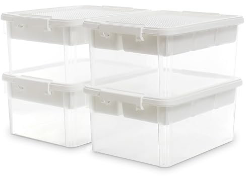 Citylife 4Pack Aufbewahrungsboxen mit Deckel, 16L aus Kunststoff mit Gebäude Grundplatte Deckel und abnehmbarem Tablett, Craft Veranstalter | Clear Storage box für die Organisation von, Werkzeug