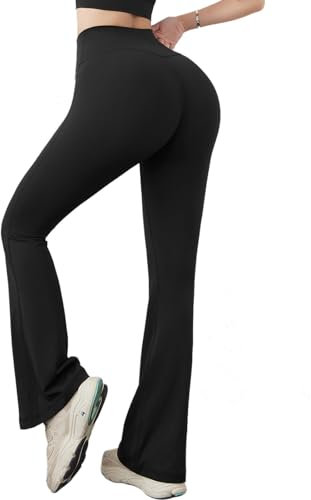 Neteson Yogahose Damen Lang Leggings Flared Damen High Waist Booucut Schlaghose Stretch Sporthose Jazzpants für Sport Yoga Tanz Fitnesshose