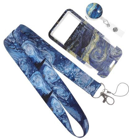 EXCEART Van Gogh Sternennacht-Abzeichen karten halter card holder Lanyards mit ID-Halter Buskartenabdeckung Schlüsselband ID-Inhaber Inhaber einer Arbeitskarte fein Ausweis Bilderrahmen