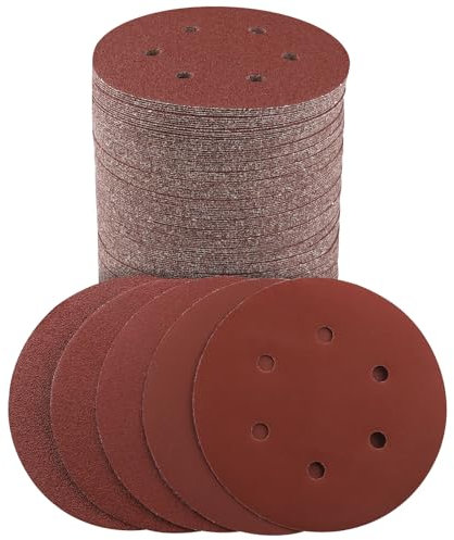 Sruhrak 100 Pcs Sanding Discs, 150 mm Sanding Pads Set Hook and Loop 60/80/120/240/400 Grits Sandpaper for Random Orbital Sander