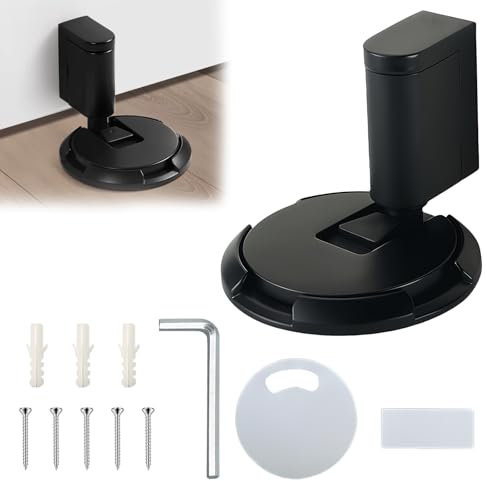 Mechanical Door Stopper Punch-Free No Drilling Mechanical Door Stop Windproof Floor Doorstop for Heavy Duty Door Bottom Carpet Tile (Black)