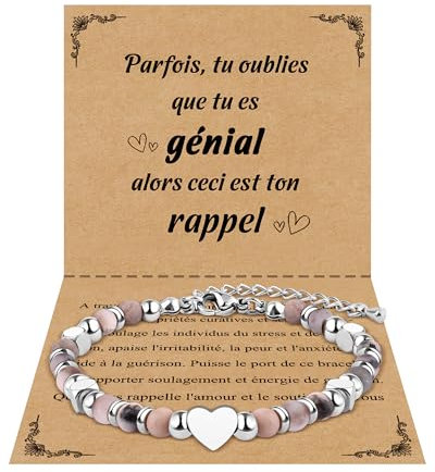 CheersLife Cadeau Fille 7 8 9 10 11 12 ans - Bracelet Femme Ado Amie Amour Pierres Rose Naturelles Original Cadeaux Anniversaire - Bracelet pour Maman Fille Sœur Mamie Maitress Cadeau Fete des Meres