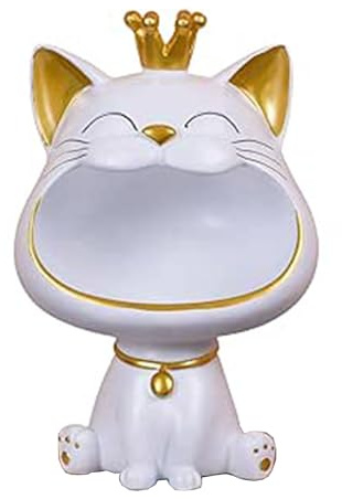 MiniGlypture Katze Statue, Glückskatze Storage Sculpture, Startseite Wohnzimmer für den Eingang Lachende Katze Schlüssel Aufbewahrungsbox, Deko Kleinigkeiten Storage Box (Weiß)