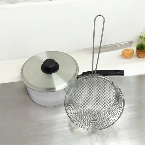 Silver Aluminium 22cm Non Stick Chip Pan with Lid & Wire Basket Deep Fryer Saucepan Made in UK