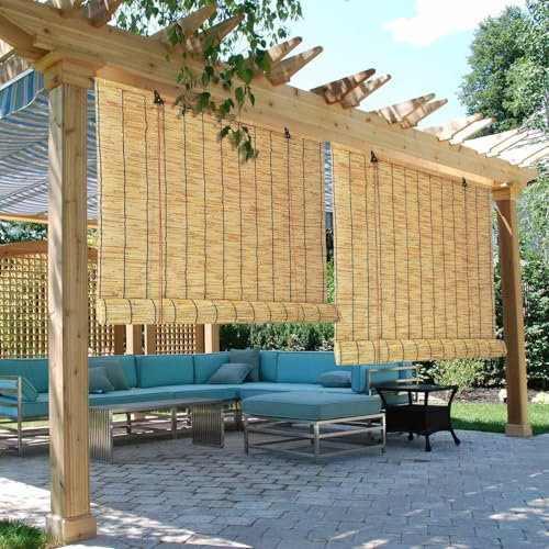 Persiana Bambú Exterior 90 100 110 120 130 140 150 160 180cm Ancho Natural Estores De Bambú Protección UV Persianas De Caña Enrollables Exterior Con Elevador Persiana De Madera Para Ventana Jardín
