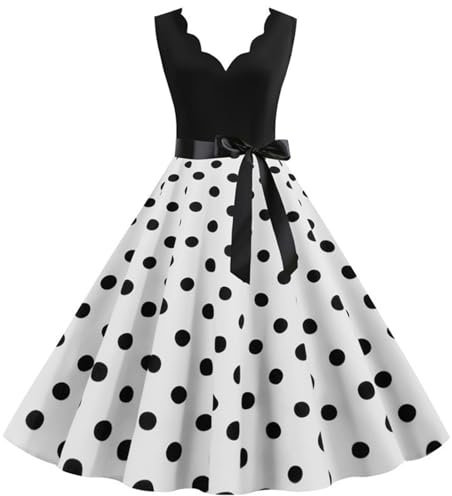 50iger Jahre Outfit Damen,Rockabilly Kleider Damen 50er 60er Jahre Kurzarm Polka Dots Coctailkleid Vintage Swing Fashion Kleider Hochzeit Festlich Knielang Kleid Tunika Partykleid Ballkleid Faltenrock
