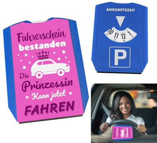 Parkscheibe aus Plastik, Prinzessin Parkscheibe mit Spruch Führerschein bestanden Auto-Zubehör für volljährige Fahrer Vermeide Strafzettel beim Parken Frauen Pink Mädchen