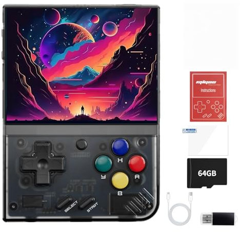 Miyoo Mini Plus, console di gioco portatile retrò da 64 GB, schermo IPS da 3,5, 640 x 480, batteria da 3000 mAh, con custodia, console di gioco casual, console per videogiochi, console (nero)