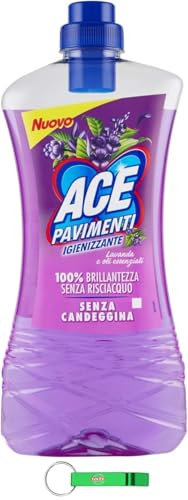 ACE, 12 x Pavimenti Detergente igienico per pavimenti – Lavanda e oli essenziali, senza candeggina, pulisce a fondo e fa brillare i pavimenti 1 litro + portachiavi Beni Culinari