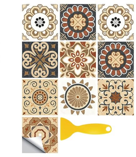 Hixingo Piastrelle Adesive Cucina Bagno 30 Pezzi Stile Marocchino Mattonelle Adesive Cucina Piastrelle Bagno Adesivi PVC Pannelli Decorativi per Mobili e Pareti (Cachi,20x20cm)