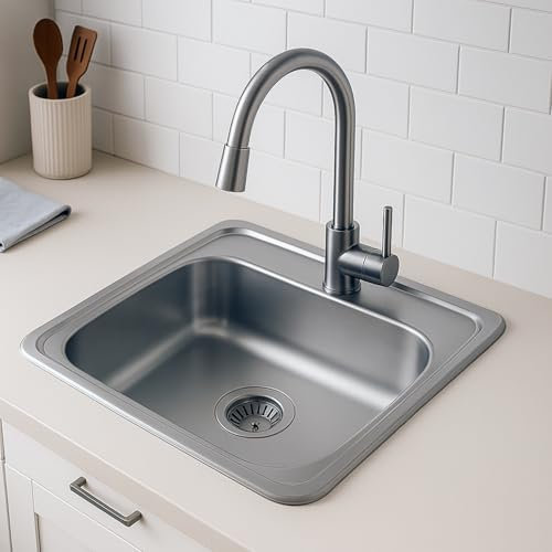 Melanstar Fregadero de acero inoxidable, 1 lavabo, incluye sifón y orificio para grifo (48 * 48cm)