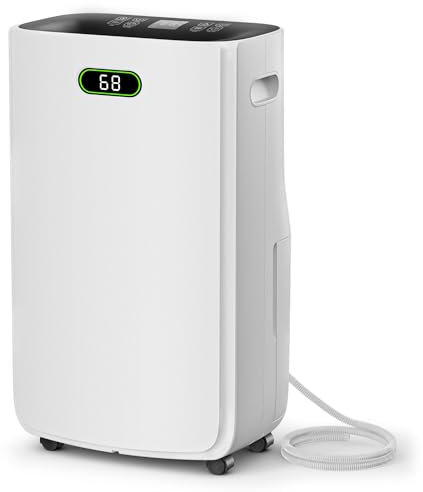 Quiniver 50㎡ 20L/Day Dehumidifier with Drain Hose - for Home, Basement, Damp & Laundry, Large 6.5L Water Tank, 4 Modes Operation Auto Shut-off, 24H Timer, Child Lock, Auto Defrost, Quiet Operation