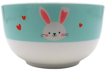 Dekohelden24 Porzellan Kinder-Schälchen - Müslischale - Obstschale - Hase mit Spruch - Lieblingssnack - H/Ø ca. 5,8 x 11 cm, Fassungsvermögen 250 ml, Porzellan.