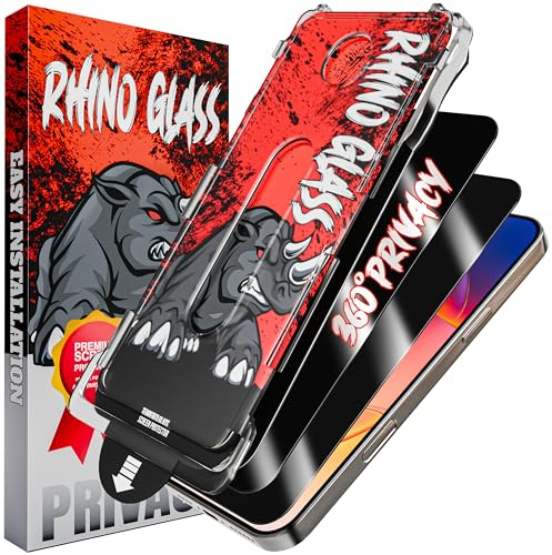 Rhino Glass 2-Pack Easy Install Privacy Screen Protector for iPhone 15 Plus 6.7″ [True 360°Anti Spy] [Scratch-Resistant 9H+ Tempered Glass] Gen 2 – with Alignment Frame