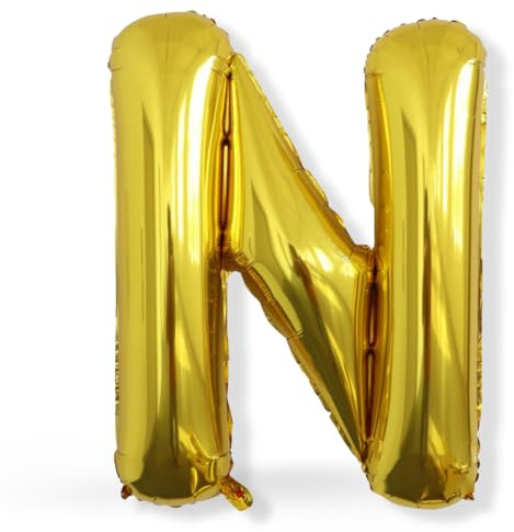 FUNXGO XXL Folienballon Buchstabe N Gold Glänzend ca. 100cm - Riesen Alphabet Ballon - Helium oder Luftfüllung - Ideal für Geburtstag, Hochzeit, Jubiläum, Party Deko & JGA - Ballon N Gold