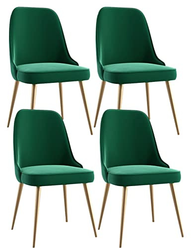 Set mit 4 ergonomischen Samt-Esszimmerstühlen mit Metallbeinen, schicke grüne gepolsterte Küchen- und Wohnzimmermöbel für Ess-, Theken-, Lounge- und Empfangsräume