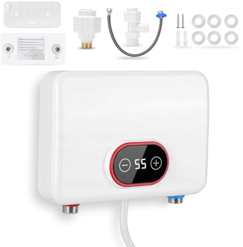 Gugxiom Mini Elektrische Durchlauferhitzer, 220V 5500W Küche Warmwasserbereiter mit LED Temperaturanzeige, Kleiner Durchlauferhitzer für Küche Bad