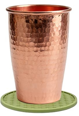 CUANVIL Handmade Copper Cups 450ml for Drinking Water, Pure Copper Tumbler, Hand-Forged Hammered Mug, Heavy-Weight 190g (Includes Silicone Coaster & Gift Box)