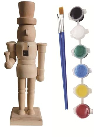 Weihnachten Nussknacker aus Holz zum Selber Bemalen, 18cm, Male deinen eigenen Soldaten, DIY Basteln Weihnachtsdeko für Kinder Farben Inklusive, Kunst Kreatives Geschenk Spielzeug H 1pc