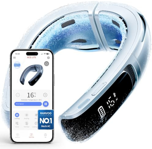 RANVOO AICE LITE MAX 2026 Climatiseur de Cou avec IA, Refroidissement Rapide Réel, Ventilateur de Cou Rechargeable 6000mAh, Flux d'Air à 720°, Cadeau Été Idéal pour Maman, Blanc Polaire