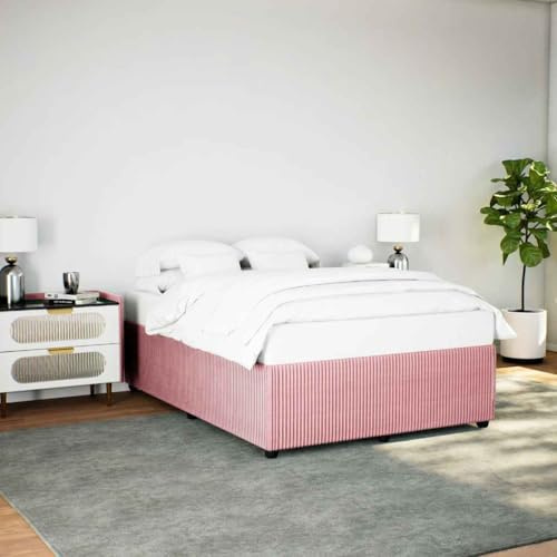 YNGBHFNOP Cadre de lit 160x200 cm sans Matelas en Velours Rose, sommier à Lattes, Design Moderne pour Chambre Adulte et Adolescent, Structure Stable avec Pieds renforcés