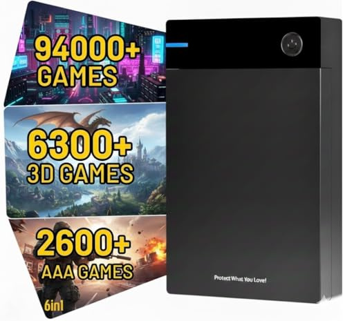 Retro HDD 18TB Retro Gaming HDD Hard drive 6in1 94000+ 3D Ready Games, Classics, 3A 6300+, USB 3.0, 18TB Portable External Game Hard Drive Disk for Win 7/8/10/11