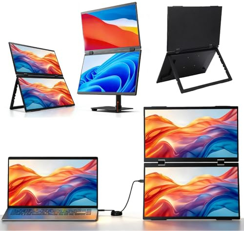 LICAEVEY Extension D'écran pour Ordinateur Portable 15,6 Pouces, Moniteur Pliable Double Affichage FHD 1080p, Plug and Play avec USB C HDMI pour PC, Téléphone et Tablette, Rotation à