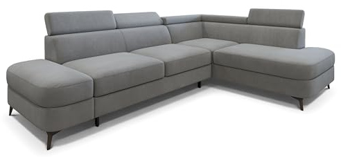 Masseno Ecksofa AVISE MV R-S mit Schlaffunktion L-Form, Klassisch Sofa mit Bettkasten, Wohnzimmersofa, Couch, Soffa, Bettsofa, Couchgarnitur - Grau, MATT Velvet 85