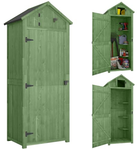 Outsunny Gartenschrank mit 3 Abnehmbar Ablage 77 x 54,2 x 179 cm Grün