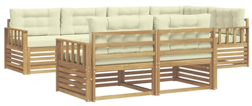 vidaXL Outdoor-Sofagarnitur mit Kissen 7 pcs Weiß und Creme Polyester, Garten Sofa, modernes Wohnzimmer, Robustes Möbel, Terrasse, Bequeme Lounge-Ecke