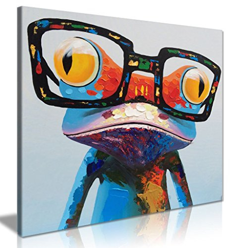 Panther Print Bild Süßer Frosch mit Brille, Moderne Pop Art, Wanddekoration, Leinwand, 31x31cm (12 x 12 Inch)