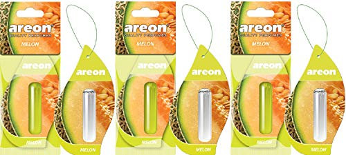 AREON Liquid Auto Duft Melone Autoduft Duftflakon Parfüm Flakon Lufterfrischer Set Aufhängen Hängend Anhänger Spiegel Grün 5ml 3D (Melon Pack x 3)