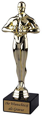 Pokal-Fabrik - Goldener Pokal 18 cm aus hochwertigem Kunststoff mit Wunsch-Gravur - Geschenk-Trophäe Siegerfigur Viktor mit Marmorsockel - Personalisiertes Geschenk als Zeichen der Wertschätzung