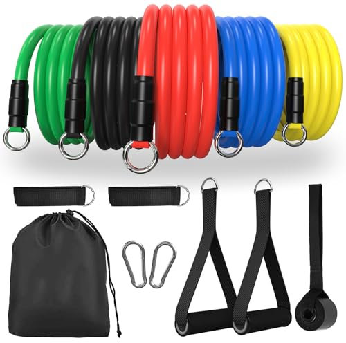 POWER GUIDANCE Fasce di Resistenza Kit 16 Pezzi Resistenza 150 LB Elastici Fitness con Maniglie 4 Bande Elastiche in Lattice 2 Cinturini alla Caviglia Gancio per porta Borsa