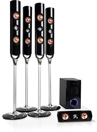 auna Areal Nobility - Equipo 5.1 de Sonido Envolvente, Home Cinema 5.1 inalámbrico, 120 W de Potencia Media, Subwoofer de 35 W, Altavoces, Bluetooth 3.0, USB, SD, AUX, Pantalla LED, Antracita