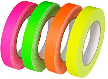 PSYWORK 4er-Pack 25m-Rolle Schwarzlicht Klebeband Tape Rolle Neonset, 19mm