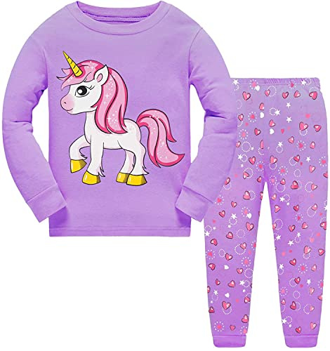 Little Hand Schlafanzug Mädchen Lang Einhorn Kinder Zweiteiliger Baumwolle Ärmel Nachtwäsche T-Shirt und Hose