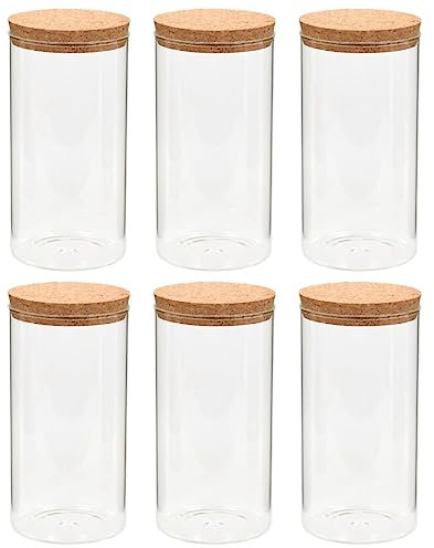 vidaXL 6x Pots de Conservation en Verre et Couvercle en Liège Bocaux de Conservation Bocaux de Stockage Spaghettis Pâtes Riz Aliments Secs 1100 ml