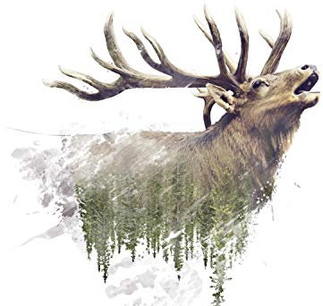 wandmotiv24 Fototapete Wald mit Hirsch Aquarell effect, XS 150 x 105cm - 3 Teile, Wanddeko, Wandbild, Wandtapete, Aquarell, Bäume, Geweih M5737