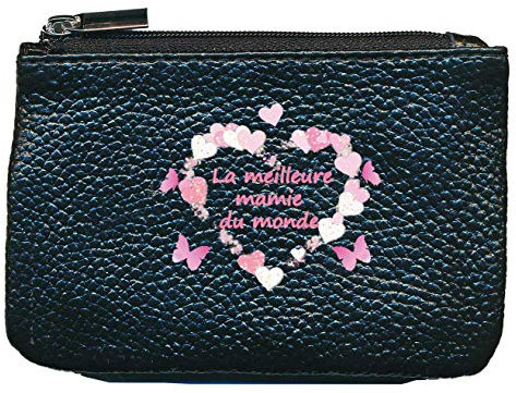 Petit Porte Monnaie Porte clé en Cuir Noir pour Mamie Fete des Grands Meres (Noir - Meilleur Mamie)