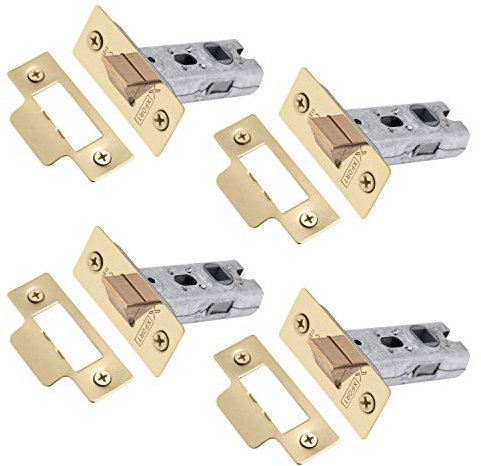 XFORT Tubular Latch, Polished Brass, Tubular Door Latch for Internal Wooden Doors, (4 Pack, 65mm)