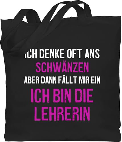 Baumwolltasche - Lehrerin - Taschen - Ich denke oft ans schwänzen weiß lila - Unisize - Schwarz - lehrergeschenke lehrerinnen tasche klassenlehrerin schule beutel lehrertasche jutebeutel teacher
