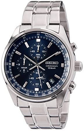 Seiko Herren-Uhr Quarz Edelstahl mit Edelstahlband SSB377P1, Blau